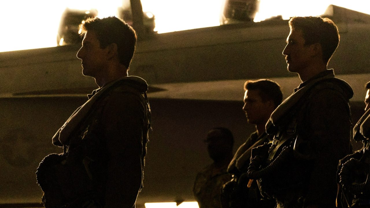 TOM CRUISE PLAYS CAPT. PETE "MAVERICK" MITCHELL, MILES TELLER PLAYS  LT. BRADLEY "ROOSTER" BRADSHAW, MONICA BARBARO PLAYS "PHOENIX" AND GLEN POWELL PLAYS "HANGMAN" IN TOP GUN: MAVERICK FROM PARAMOUNT PICTURES, SKYDANCE AND JERRY BRUCKHEIMER FILMS.