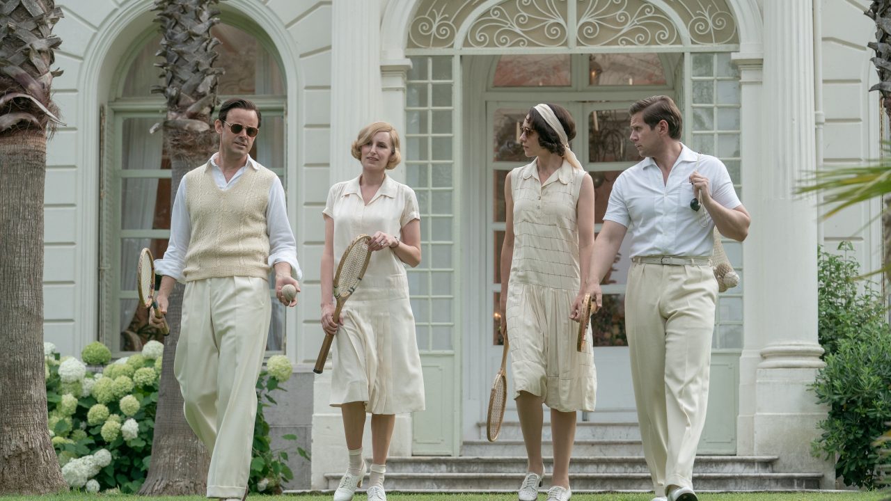 4178_D054_01693-01700_RCC
(l-r.) Harry Hadden-Paton stars as Bertie Pelham, Laura Carmichael as Lady Edith, Tuppence Middleton as Lucy Smith and Allen Leech as Tom Branson in DOWNTON ABBEY: A New Era, a Focus Features release.  
Credit: Ben Blackall / © 2021 Focus Features, LLC