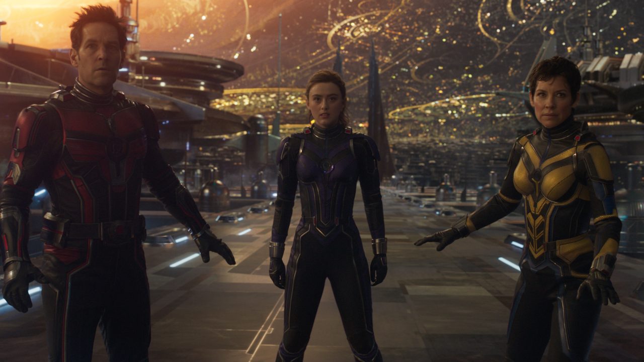 (L-R): Paul Rudd as Scott Lang/Ant-Man, Kathryn Newton as Cassandra "Cassie" Lang, Evangeline Lilly as Hope Van Dyne/Wasp in Marvel Studios' ANT-MAN AND THE WASP: QUANTUMANIA. Photo courtesy of Marvel Studios. © 2022 MARVEL.
