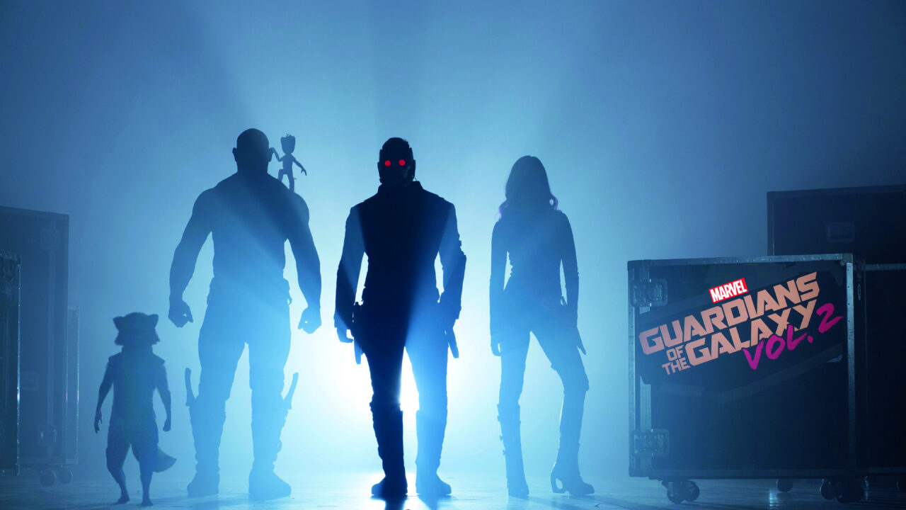Guardians Of The Galaxy Vol. 2..Start of Production Image..L to R: Rocket (voiced by Bradley Cooper), Drax (Dave Bautista), Groot (voiced by Vin Diesel), Peter Quill/Star-Lord (Chris Pratt) and Gamora (Zoe Saldana)..©Marvel 2017