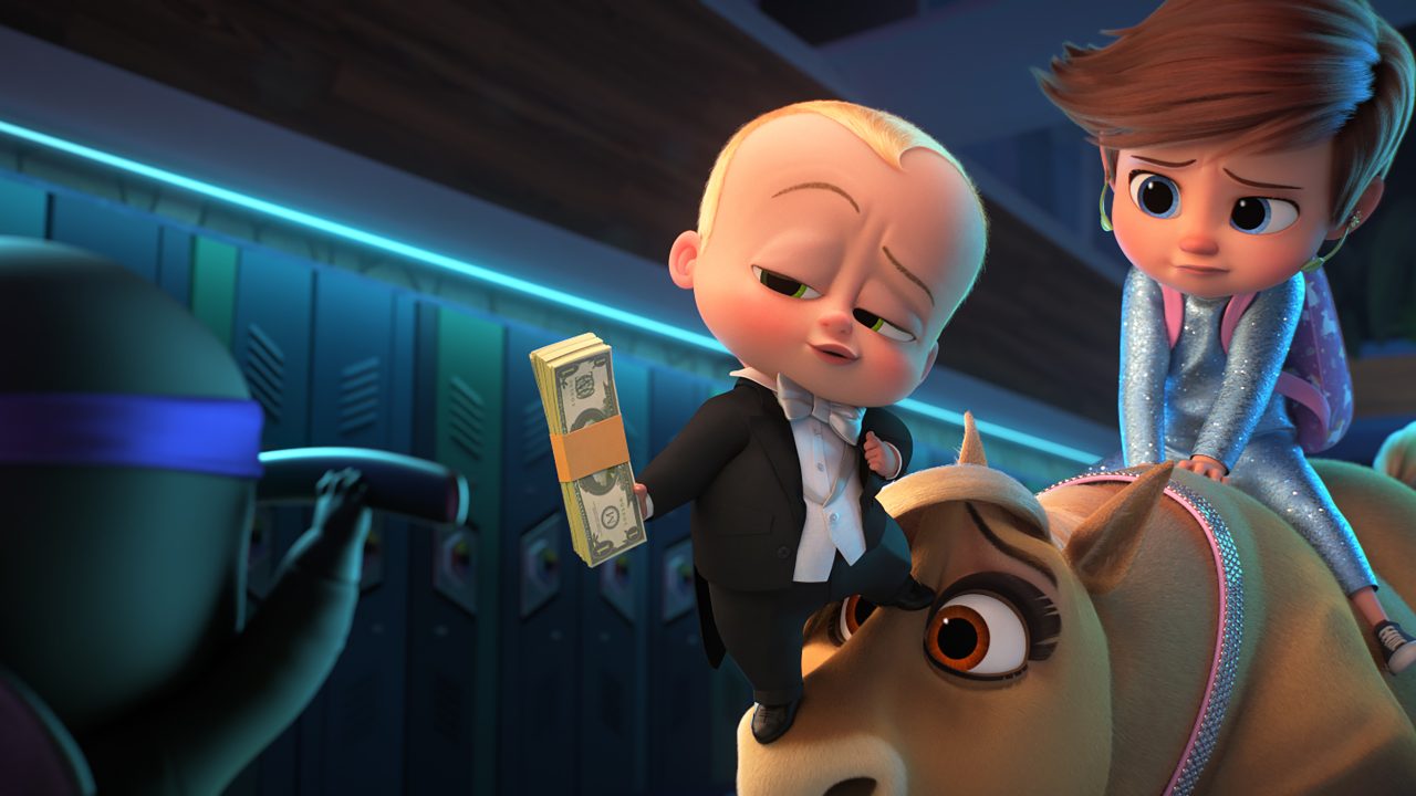 (from left) The Boss Baby/Ted Templeton (Alec Baldwin) and young Tim Templeton (James Marsden) in DreamWorks Animation's The Boss Baby: Family Business, directed by Tom McGrath.