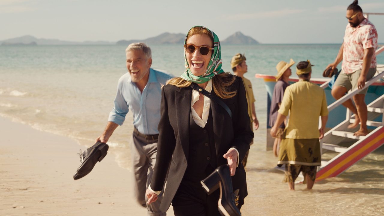 (from left) David (George Clooney) and Georgia (Julia Roberts) in Ticket to Paradise, directed by Ol Parker.

Photo Credit: Universal Pictures