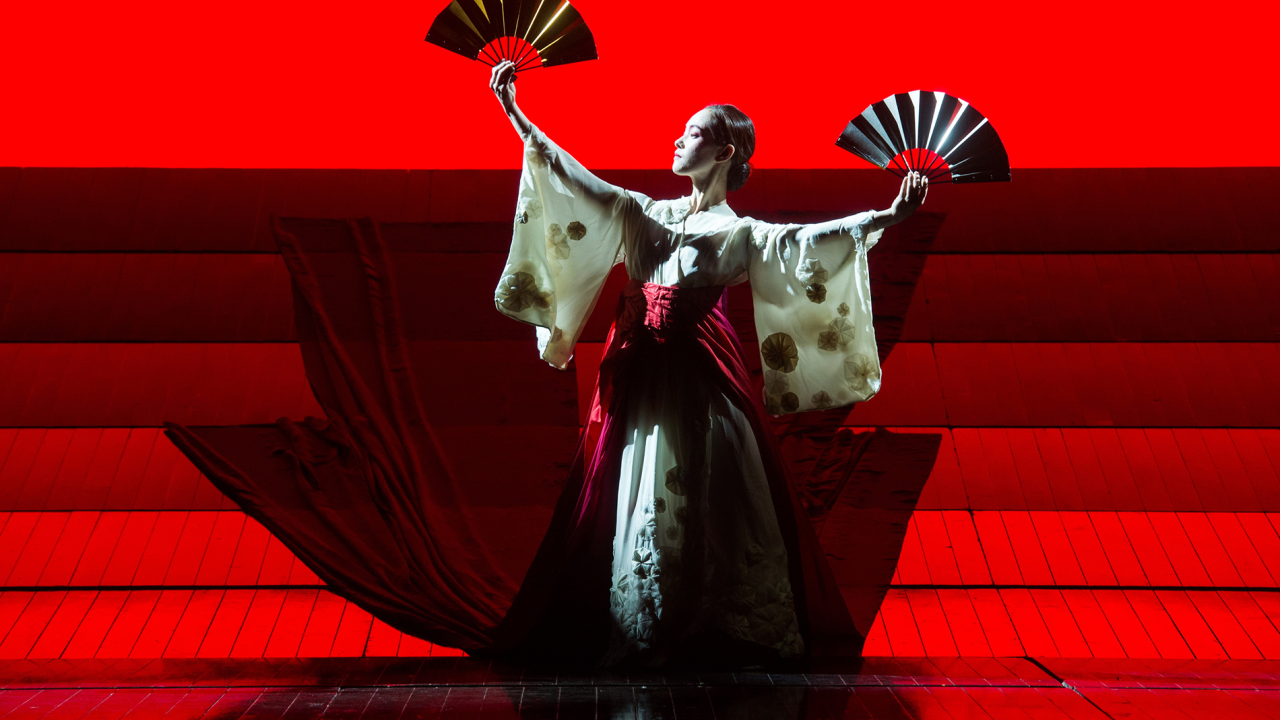 Madam Butterfly - English National Opera. Directed by Anthony Mikghella, Revival Director  Sarah Tipple
Conductor, Richard Armstrong. 

Rena Harms as Madam Butterfly
David Butt Philip as Pinkerton
George von Bergen as Sharpless
Alun Rhys Jenkins as Goro
Matthew Durkan as Prince Yamadori
and Stephanie Windsor-Lewis as Suzuki