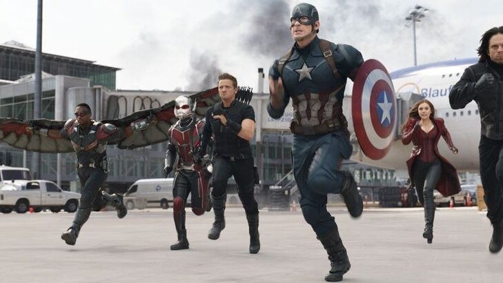 Marvel's Captain America: Civil War

L to R: Falcon/Sam Wilson (Anthony Mackie), Ant-Man/Scott Lang (Paul Rudd), Hawkeye/Clint Barton (Jeremy Renner), Captain America/Steve Rogers (Chris Evans), Scarlet Witch/Wanda Maximoff (Elizabeth Olsen), and Winter Soldier/Bucky Barnes (Sebastian Stan)

Photo Credit: Film Frame

© Marvel 2016