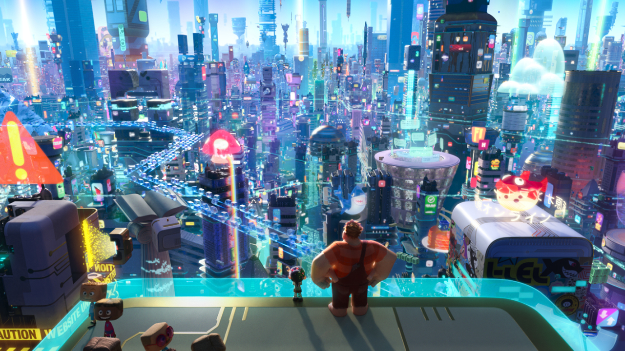 INTO THE INTERNET – In “Ralph Breaks the Internet: Wreck-It Ralph 2,” Vanellope von Schweetz and Wreck-It Ralph leave the arcade world behind to explore the uncharted and thrilling world of the internet. In this image, Vanellope and Ralph have a breathtaking view of the world wide web, a seemingly never-ending metropolis filled with websites, apps and social media networks. On a quest to save Vanellope’s game, how will these two misfits ever succeed in this vast new world?  Featuring the voices of Sarah Silverman as Vanellope and John C. Reilly as Ralph, Walt Disney Animation Studios’ “Ralph Breaks the Internet: Wreck-It Ralph 2” opens in U.S. theaters on Nov. 21, 2018. ©2018 Disney. All Rights Reserved.