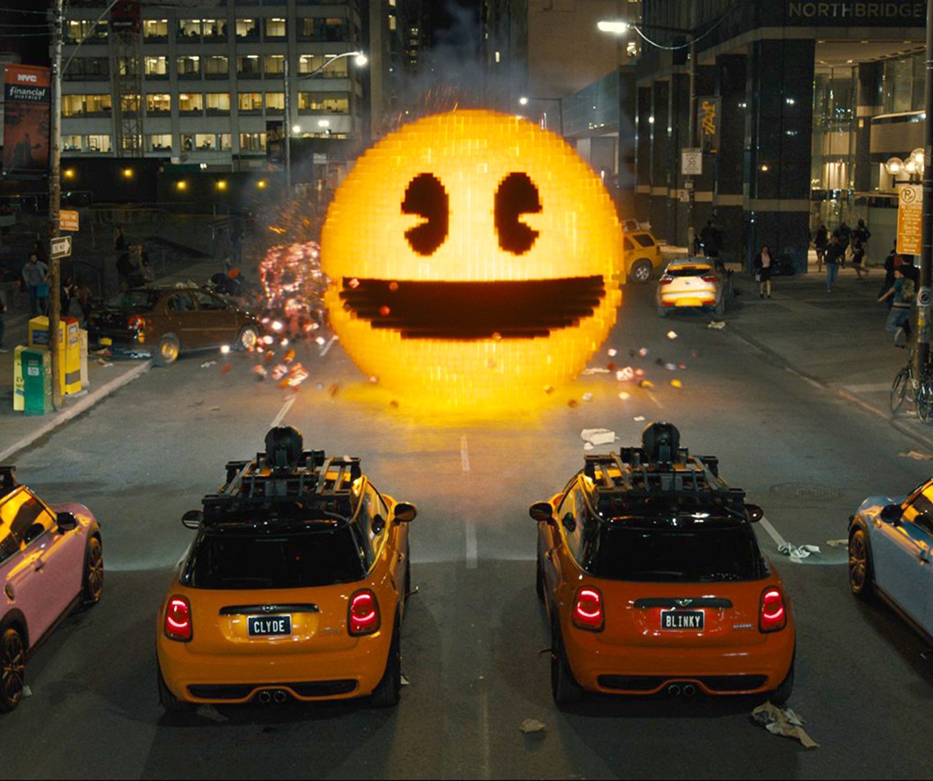 Inky, Blinky, Clyde and Pinky take on Pac-Man in Columbia Pictures' PIXELS.