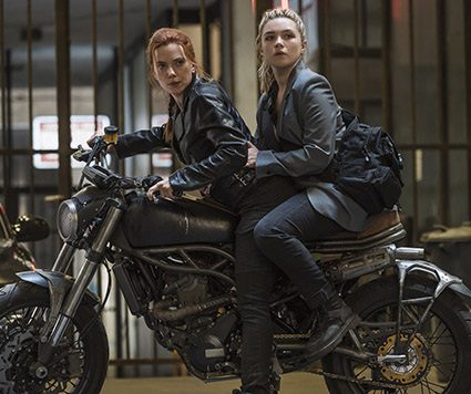 Scarlett Johansson as Black Widow/Natasha Romanoff and Florence Pugh as Yelena in Marvel Studios' BLACK WIDOW. Photo by Jay Maidment. ©Marvel Studios 2020. All Rights Reserved.