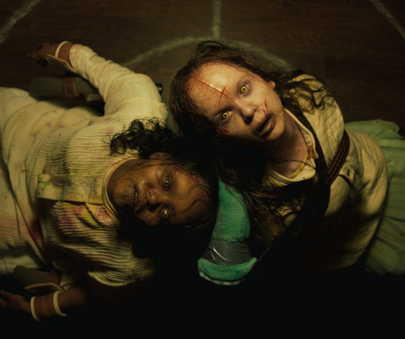 (from left) Angela Fielding (Lidya Jewett) and Katherine (Olivia Marcum) in The Exorcist: Believer, directed by David Gordon Green.