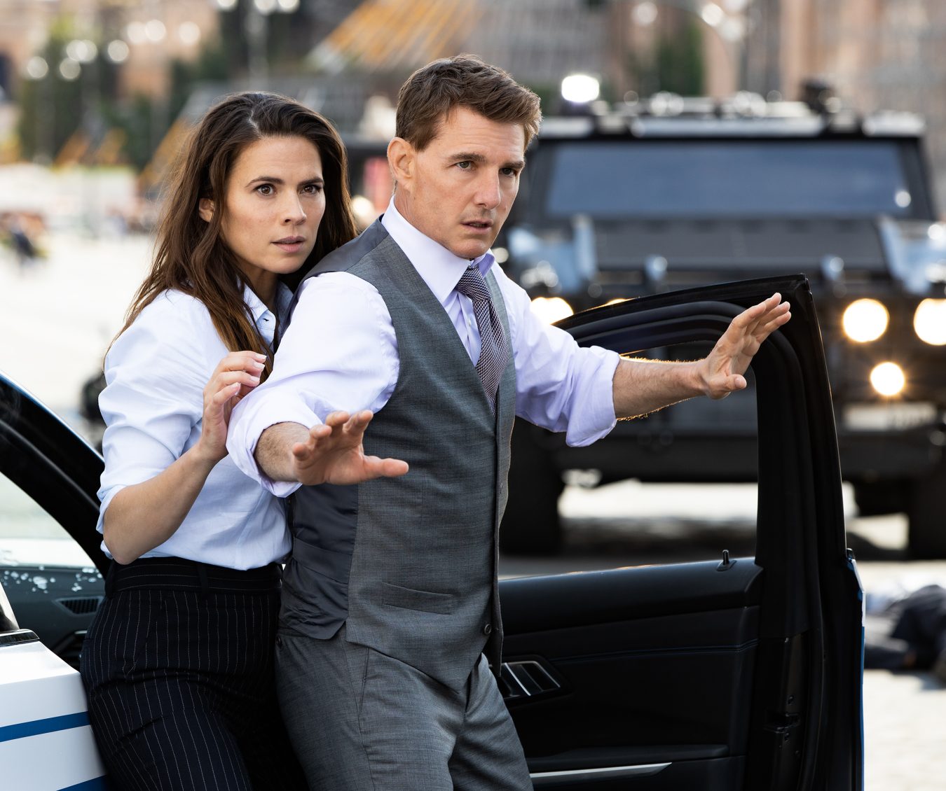 Hayley Atwell and Tom Cruise in Mission: Impossible Dead Reckoning - Part One from Paramount Pictures and Skydance.