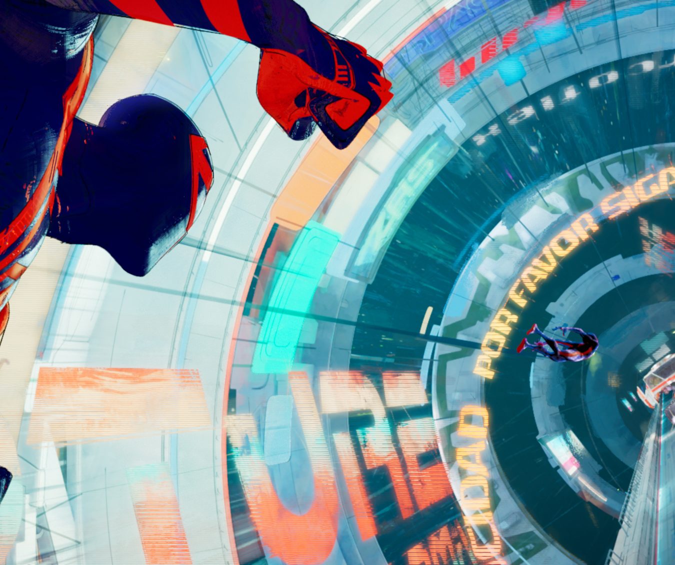 Spider-Man 2099 (Oscar Isaac) and Miles Morales (Shameik Moore) in Columbia Pictures and Sony Pictures Animation's SPIDER-MAN™: ACROSS THE SPIDER-VERSE (PART ONE).