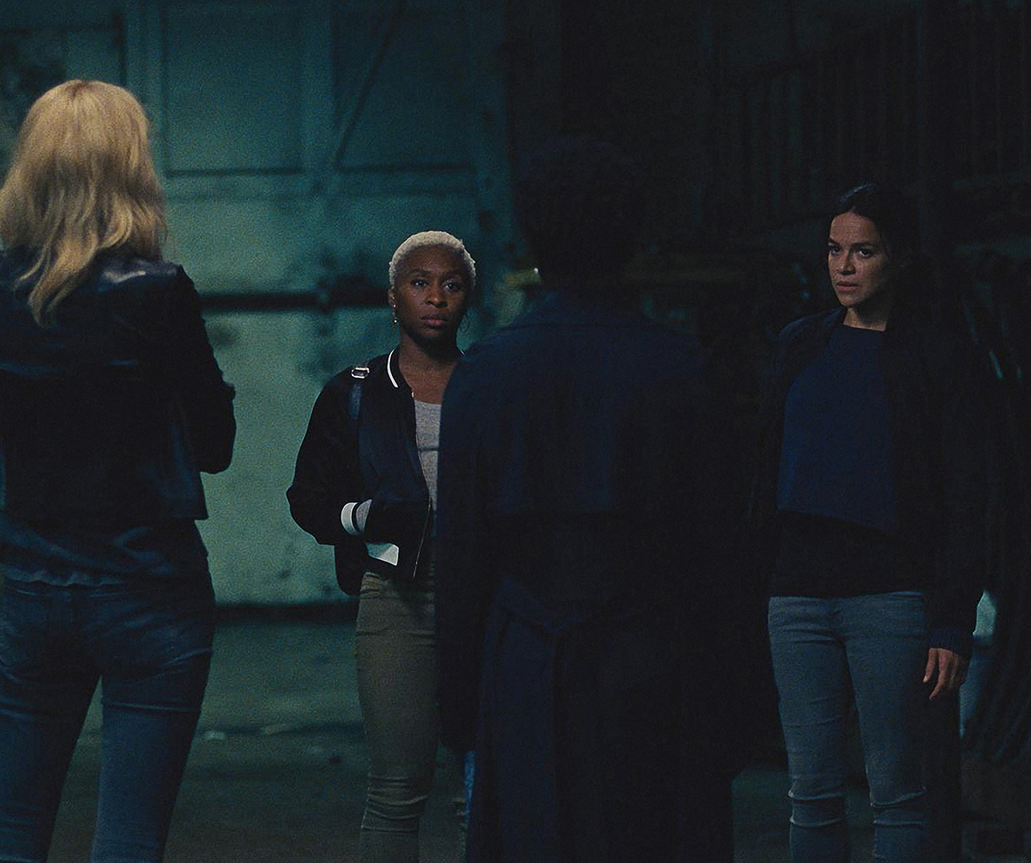 L-R: Elizabeth Debicki (back to camera), Cynthia Erivo, Viola Davis (back to camera), and Michelle Rodriguez star in Twentieth Century Fox’s WIDOWS. Photo Credit: Courtesy Twentieth Century Fox.