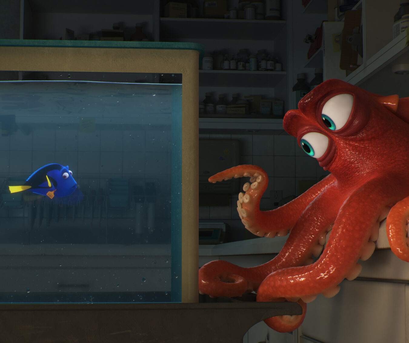 DO I KNOW YOU? -- In Disney•Pixar's "Finding Dory," everyone's favorite forgetful blue tang, Dory (voice of Ellen DeGeneres), encounters an array of new—and old—acquaintances, including a cantankerous octopus named Hank (voice of Ed O'Neill). Directed by Andrew Stanton (“Finding Nemo,” “WALL•E”) and produced by Lindsey Collins (co-producer “WALL•E”), “Finding Dory” swims into theaters June 17, 2016.