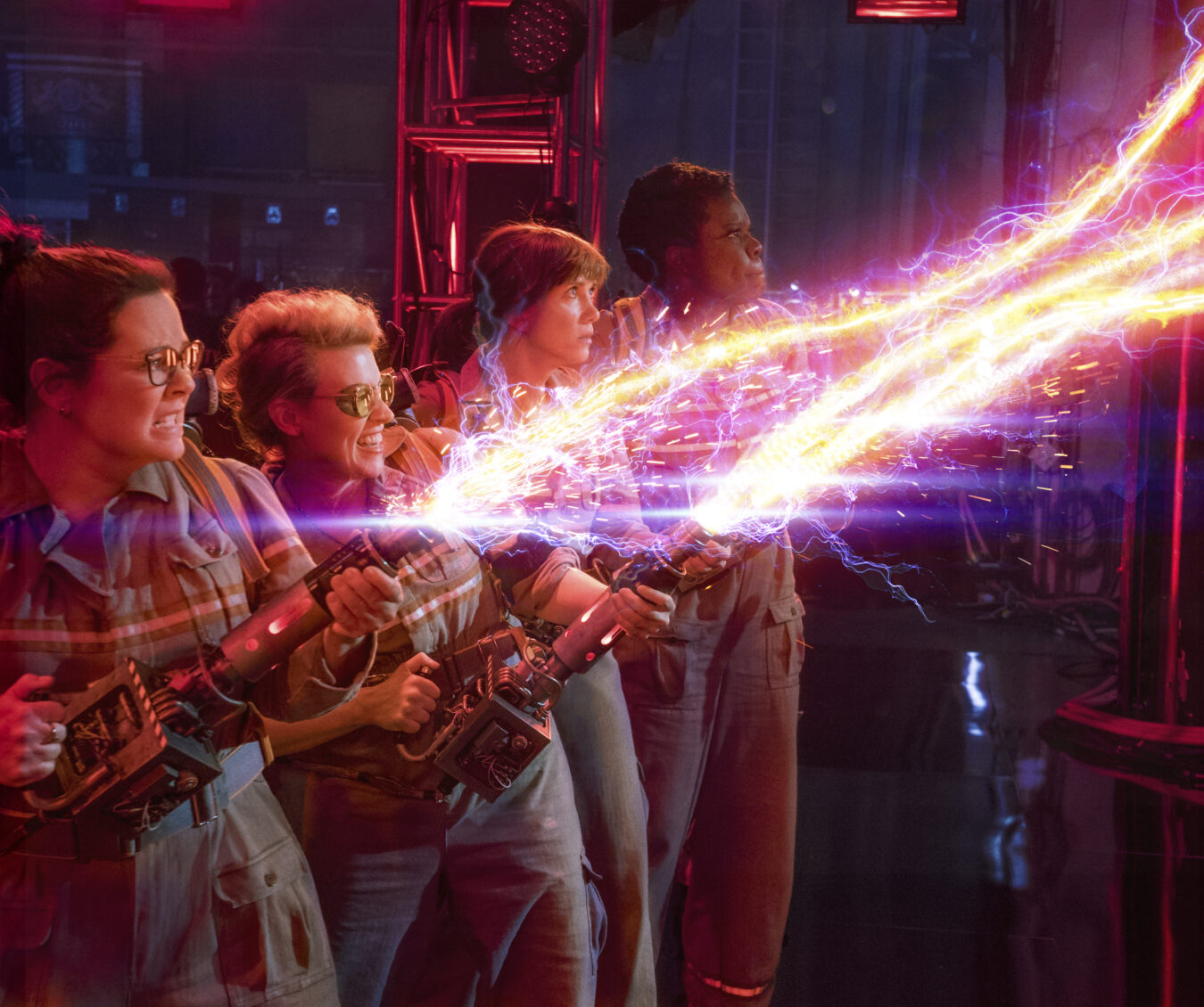 The Ghostbusters Abby (Melissa McCarthy), Holtzmann (Kate McKinnon), Erin (Kristen Wiig) and Patty (Leslie Jones) in Columbia Pictures' GHOSTBUSTERS.