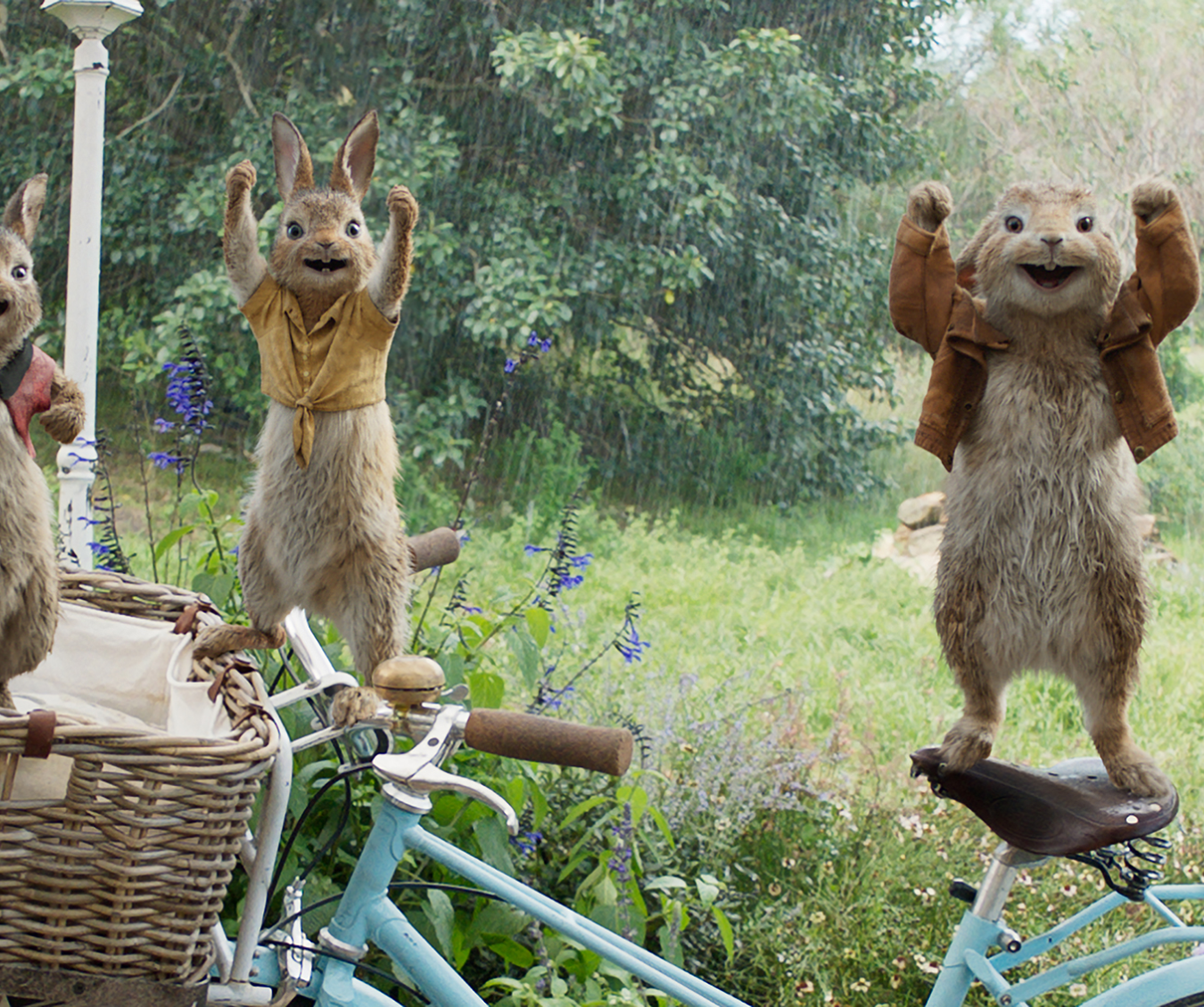 Flopsy (Margot Robbie), Mopsy (Elizabeth Debicki), Benjamin and Cottontail (Daisy Ridley) in Columbia Pictures' PETER RABBIT.